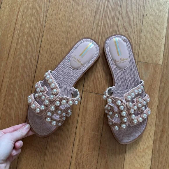 Sam Edelman Pink Pearl Embellished Slide Sandals - Never Worn - Picture 2 of 7